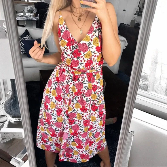 LOFT Dresses Loft Floral Ruffle Flowy Belted Midi Dress Poshmark